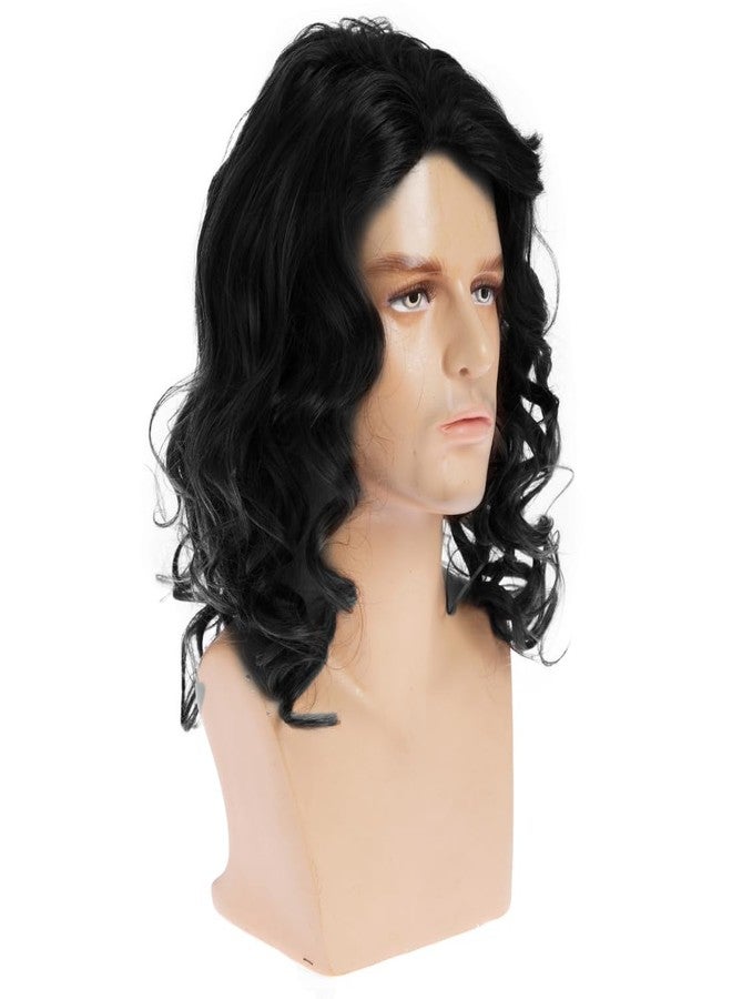 Beweig Long Curly Wavy Black Wig for Men Synthetic Halloween Costume Party Wig for Male - Image 2